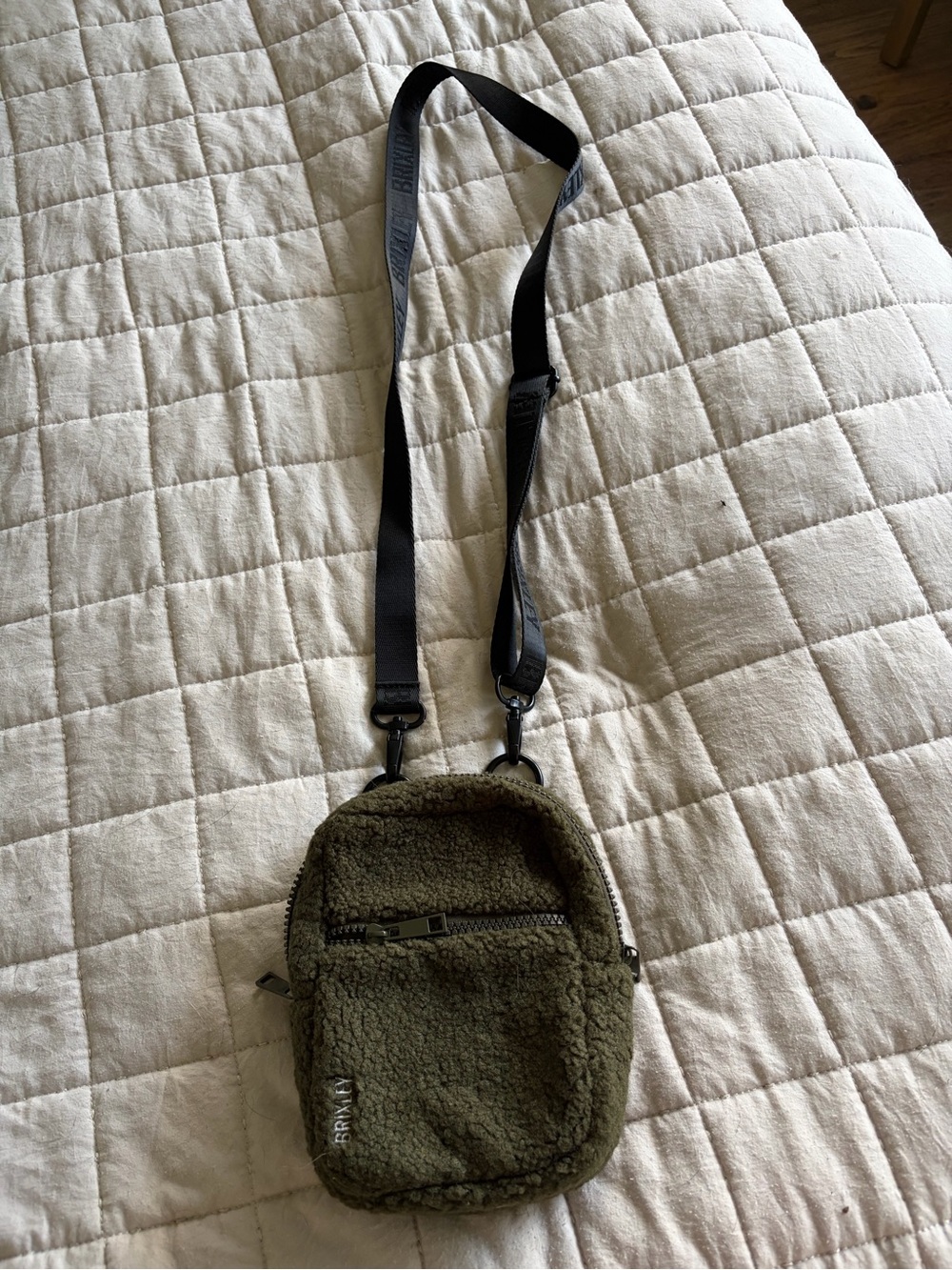 Brixton Olive Green Sherpa Crossbody with Black Strap